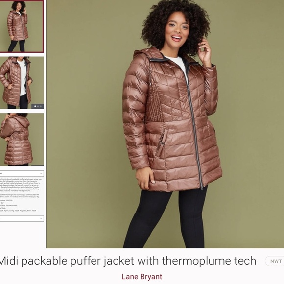 Midi packable puffer jacket with thermoplume tech bronze 18|20 NWOT - Picture 2 of 5
